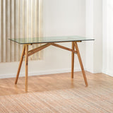 Christopher Knight Home® - Noble House - Croxton Mid-Century Acacia Wood Desk with Tempered Glass Top, Natural and Green