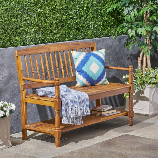 English Elm Imperial Solid Acacia Wood Farmhouse Bench with Lower Shelf for Entryway 62539.00