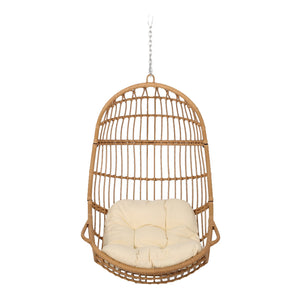 English Elm Christopher Knight Home® - SANSA Outdoor Wicker Hanging Basket Chair with Water‑Resistant Cushions, Iron Frame, Weatherproof Lounge Brown+Beige 70429.00LBGE