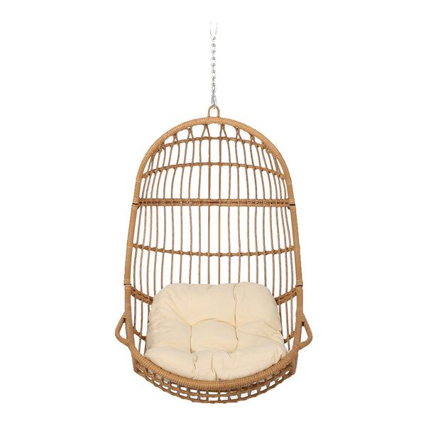 English Elm Christopher Knight Home® - SANSA Outdoor Wicker Hanging Basket Chair with Water‑Resistant Cushions, Iron Frame, Weatherproof Lounge Brown+Beige 70429.00LBGE