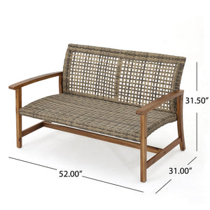 English Elm Christopher Knight Home® - HAMPTON Acacia Wood & Wicker Loveseat Natural Grey with Iron Frame, Weather-Resistant, Sturdy Design 60396.00WTC