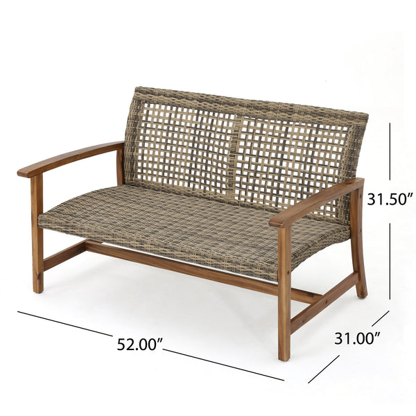 English Elm Christopher Knight Home® - HAMPTON Acacia Wood & Wicker Loveseat Natural Grey with Iron Frame, Weather-Resistant, Sturdy Design 60396.00WTC