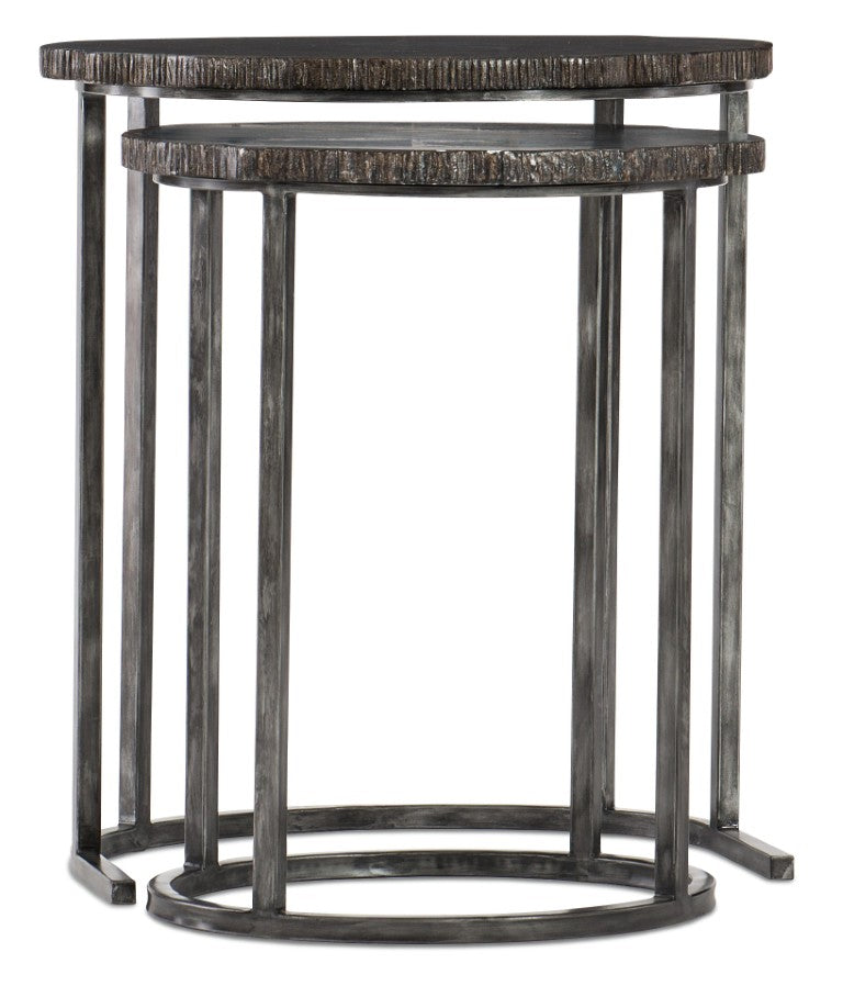 Hooker Furniture Nesting Two-Tone Painted Wood Accent Tables With Black Gunmetal Frame — Space-Saving Industrial Chic (98) 500-50-949-DKW