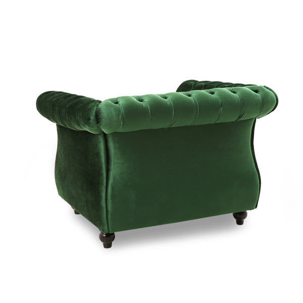 English Elm Christopher Knight Home® - Chesterfield Velvet Club Chair with Birch Wood Legs — Luxurious Textures, Deep Comfort, Elegant Accent Seating Emerald 34.75 L x 34 W x 24.75 H 66583.00