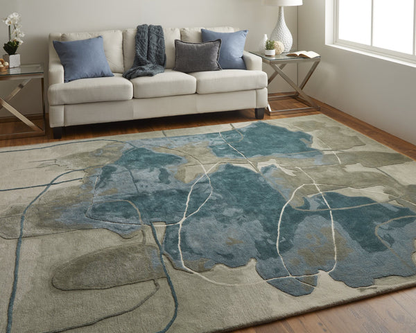 Feizy Rugs Anya Modern Watercolor-inspired Hand-tufted Wool And Viscose Rug For Contemporary Spaces Blue,Gray,Ivory Wool,Viscose Any8885fblugrne10