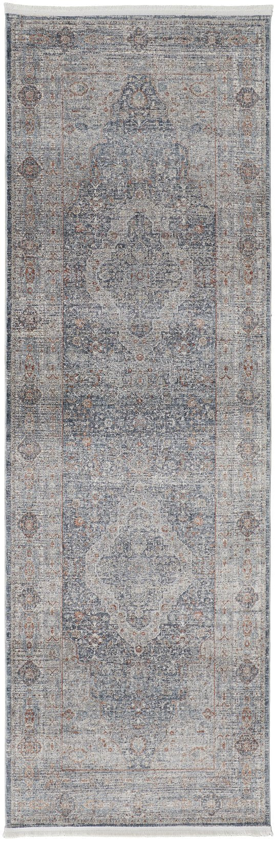 Feizy Rugs Marquette Medallion Rug – Elegant Power-loomed Design, Stain-resistant, Easy Care For High Traffic Areas Gray,Blue,Red Polyester,Acrylic Mrq3778fblu000i8a