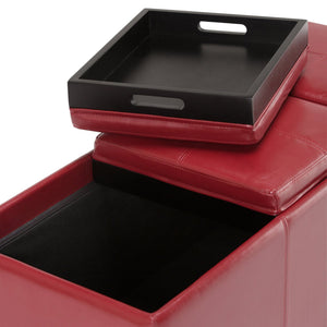 English Elm Avalon Red Storage Ottoman - Stylish Faux Leather, Versatile Seating & Hidden Storage Solution For Home B136P158115