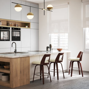 English Elm Ellison Bentwood Counter Height Stools Set Of 2 - Cream Vegan Leather For Modern Dining Spaces B136P158613