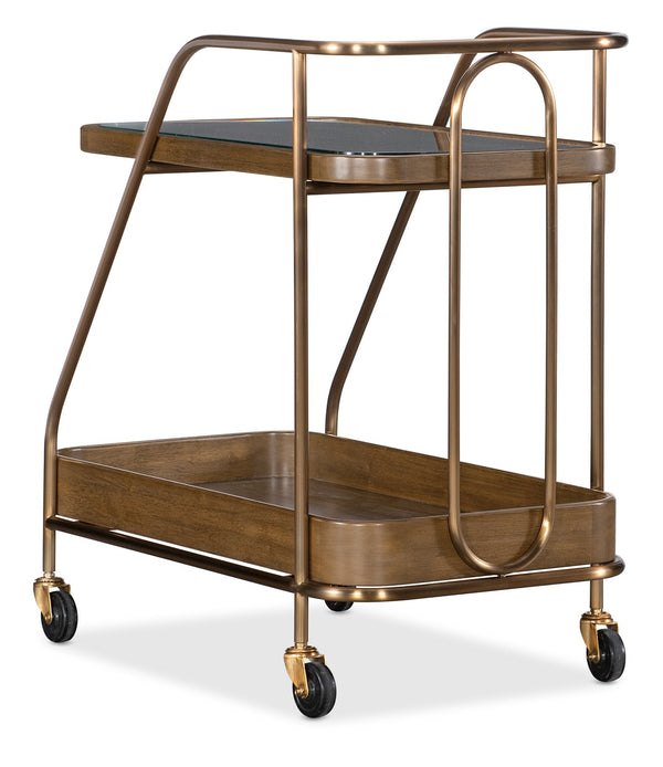 Hooker Furniture Commerce Walnut Veneer Rolling Bar Cart with Smoked Glass Top for Entertaining 7228-50763-85