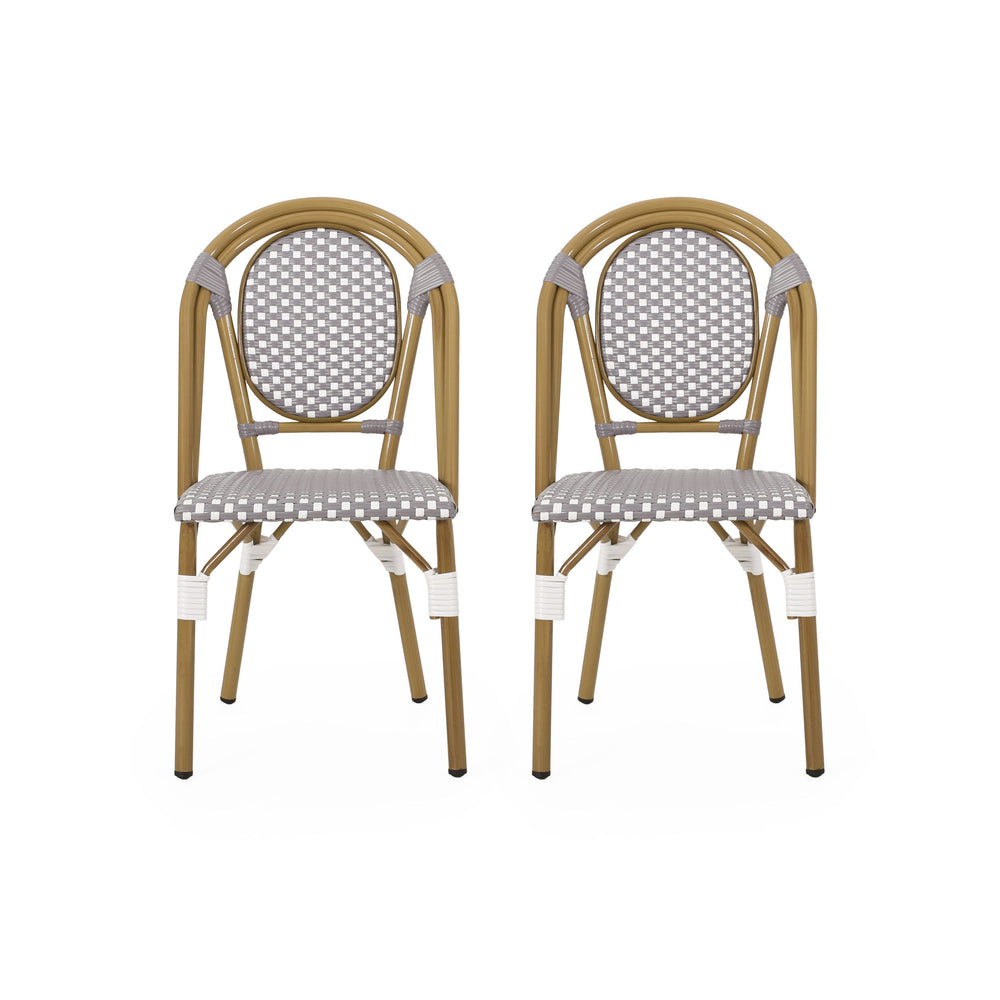 English Elm French Bistro Outdoor Chair Set of 2 Handwoven Pe Rattan Aluminum Cafe Patio Seating 69959.00GRY