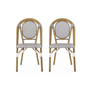 English Elm French Bistro Outdoor Chair Set of 2 Handwoven Pe Rattan Aluminum Cafe Patio Seating 69959.00GRY