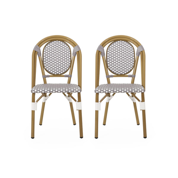 English Elm French Bistro Outdoor Chair Set of 2 Handwoven Pe Rattan Aluminum Cafe Patio Seating 69959.00GRY