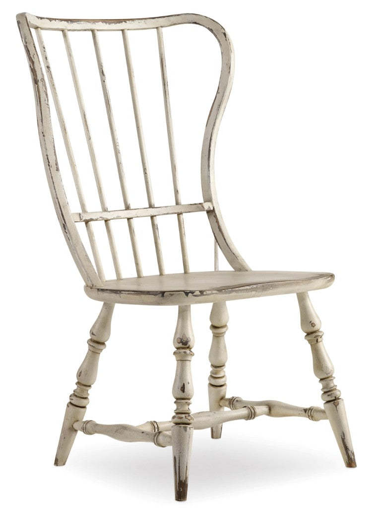 Hooker Furniture Sanctuary Vintage Chalky White Spindle Back Side Chair — Farmhouse Cottage Accent Seat, Solid Wood Durable 5403-75310