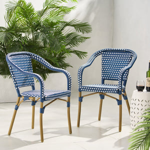 English Elm Bistro Chair Set of 2 French Country Woven Aluminum Outdoor Patio Seating Pair 72906.00NVY
