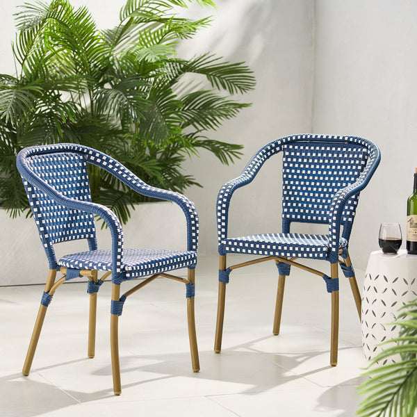 English Elm Bistro Chair Set of 2 French Country Woven Aluminum Outdoor Patio Seating Pair 72906.00NVY