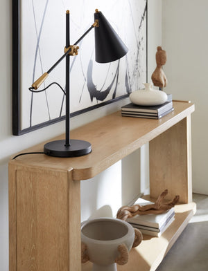 Hooker Furniture Retreat Sand Dune Console Table With Interlocking Block Legs, Oak Veneer Grain & Lower Shelf (69.25") 6950-80451-80