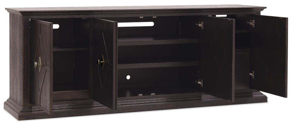 Hooker Furniture Driftwood Oak Credenza with Wine Storage and Media Shelves for Rustic Living Rooms 6820-55490-99