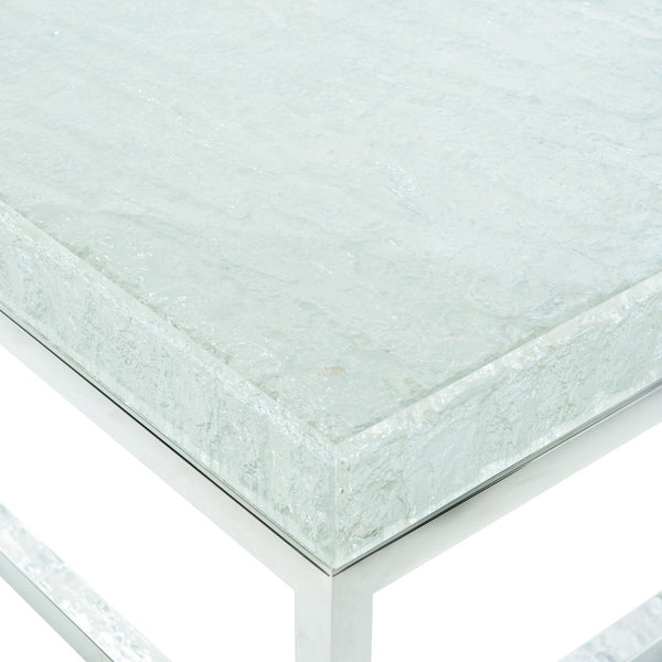 Bernhardt Bernhardt Acrylic-Top Arctic Cocktail Table With Ice-Like Grain, Polished Stainless Base, 55.25"W X 17.25"H 375023