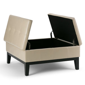 English Elm Dover - Elegant Square Storage Ottoman Coffee Table In Satin Cream Vegan Leather With Tufted Top B136P159050