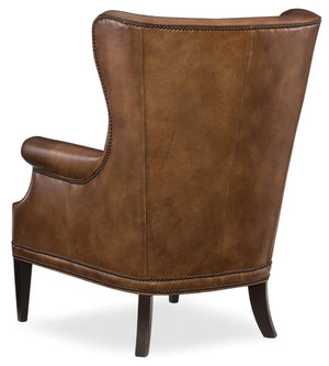Hooker Furniture Maya Wingback Club Chair In Hand-Wiped Checkmate Pawn Leather With Nailhead Trim And Tufting Medium Brown CC513-083