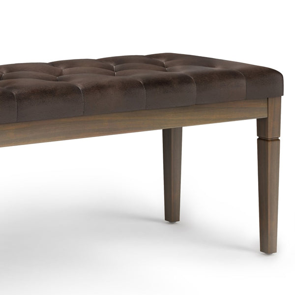 English Elm Waverly Tufted Ottoman Bench - Elegant Distressed Brown Faux Leather For Versatile Home Seating B136P159078-GIGA