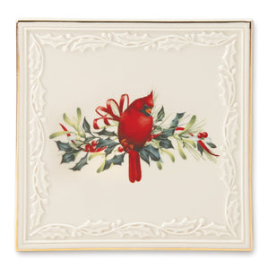 Lenox Winter Greetings Trivet Red & Green, IVORY PORCELAIN 870608