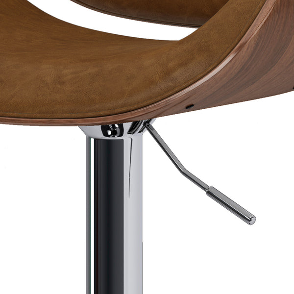 English Elm Marana - Stylish Bentwood Adjustable Swivel Bar Stool In Deep Tan Vegan Leather For Modern Spaces B136P158929