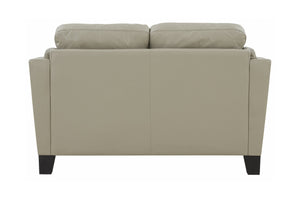 Porter Designs Porter Bergamo Elegant Cream Leather Loveseat With Tufted Arms And Espresso Legs For Stylish Comfort Cream Leather 02-189-02-4617