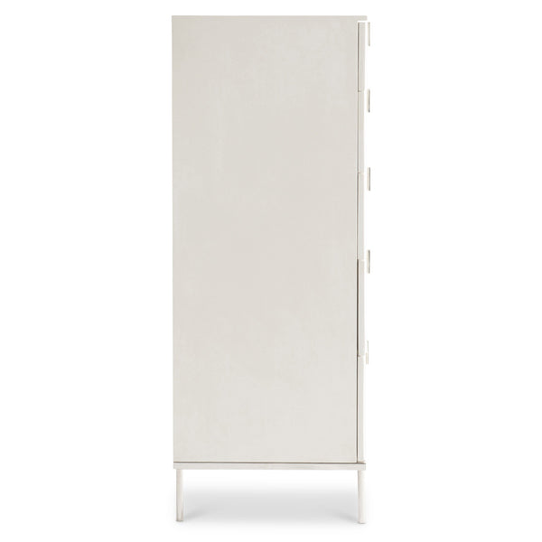 Bernhardt Bernhardt Fluted Modulum Tall Drawer Chest – White Adobe Faux-Stone, Polished Steel Base, 5 Soft-Close Drawers 315118