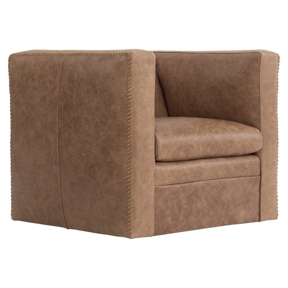 Bernhardt Bernhardt Hudson Leather Swivel Chair — Cube Club Design, Padded Arms, Top-Stitch Detail, 360° Swivel (35"W X 33"D X 30"H) 5322SLO