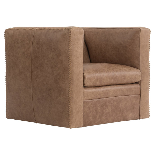 Bernhardt Bernhardt Hudson Leather Swivel Chair — Cube Club Design, Padded Arms, Top-Stitch Detail, 360° Swivel (35"W X 33"D X 30"H) 5322SLO