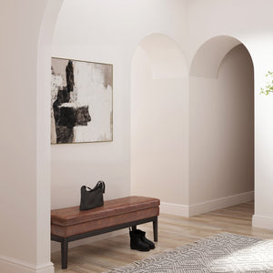 English Elm Carlson Ottoman Bench - Stylish Distressed Saddle Brown Faux Leather For Mid-Century Modern Spaces B136P159234