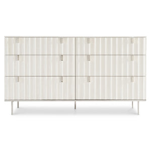 Bernhardt Bernhardt Modulum Faux Stone Dresser With White Adobe Finish, Fluted Soft-Close Drawers, Stainless Base 315042