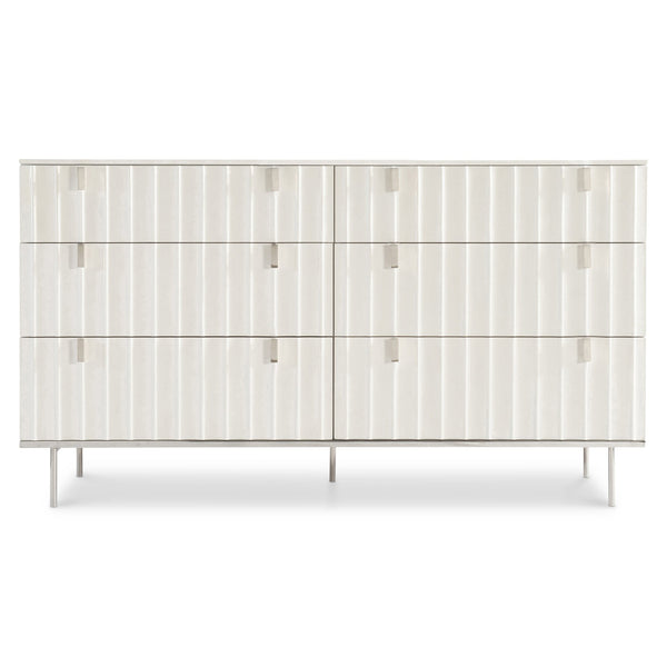 Bernhardt Bernhardt Modulum Faux Stone Dresser With White Adobe Finish, Fluted Soft-Close Drawers, Stainless Base 315042