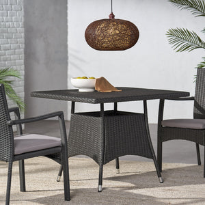 English Elm Christopher Knight Home® - CORSICA Square Dining Table Grey Rattan Outdoor Bistro Weather-Resistant Wicker Iron Frame 36.6" 56316.00GRY