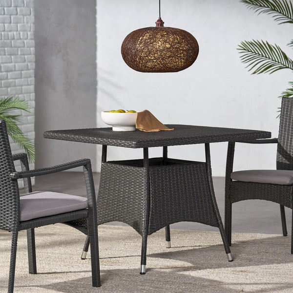 English Elm Christopher Knight Home® - CORSICA Square Dining Table Grey Rattan Outdoor Bistro Weather-Resistant Wicker Iron Frame 36.6" 56316.00GRY