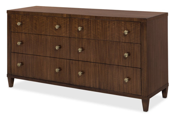 Hooker Furniture Archives Six-Drawer Dresser In Classic Walnut With Cedar-Lined Drawers, Satin Brass Hardware, Timeless Style 6123-90002-89