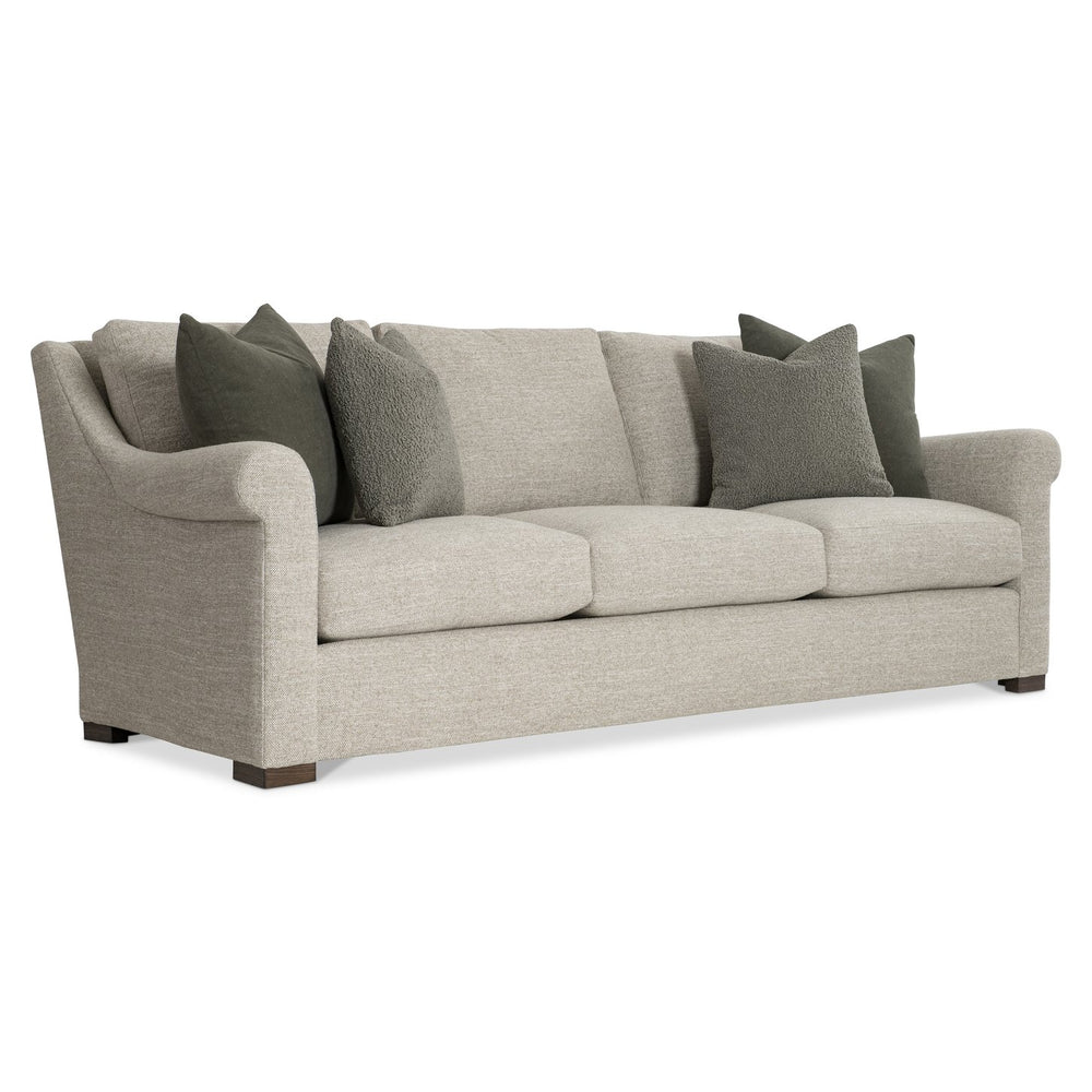 Bernhardt Bernhardt Keirnan Fabric Sofa With Rolled Arms, Knife-Edge Cushions & Shearling Pillows, 96.5" - Made to Order P4367A
