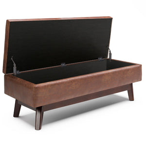 English Elm Owen Rectangular Storage Ottoman - Versatile Mid-Century Design In Distressed Saddle Brown Faux Leather B136P159183-GIGA