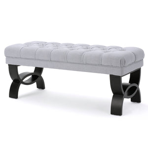 English Elm Hilton Tufted Upholstered Bench Ottoman with Diamond Stitching and Vintage Curved Legs 54743.00LGY