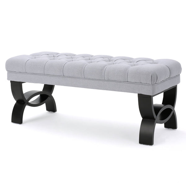 English Elm Hilton Tufted Upholstered Bench Ottoman with Diamond Stitching and Vintage Curved Legs 54743.00LGY