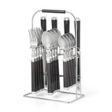 Cambridge Temptation 16-Piece Flatware Set, Black Handles, Mirror Finish & Rack