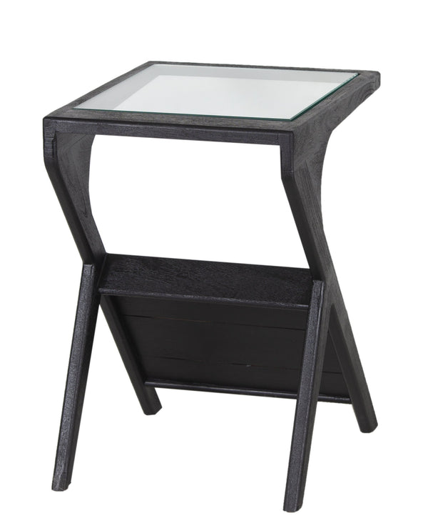 Porter Designs Porter Canberra Solid Mango Wood End Table With Glass Top - Modern Black Design For Stylish Spaces Black Wood 05-108-26-9487
