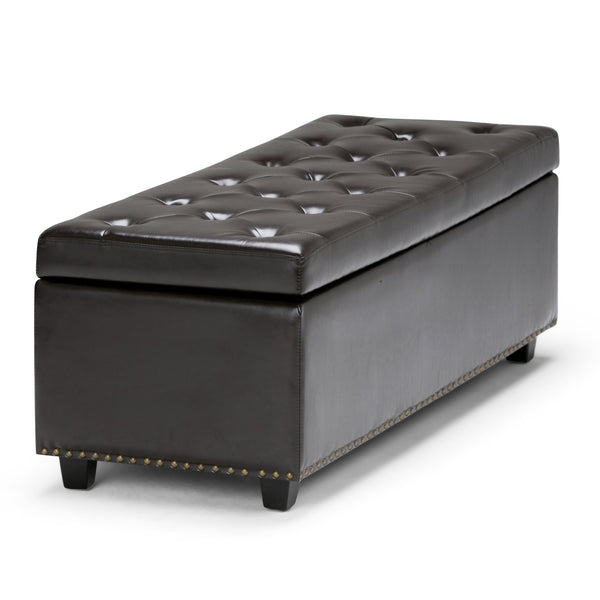 English Elm Hamilton Storage Ottoman – Elegant Coffee Brown Faux Leather With Hidden Storage & Versatile Use B136P158170