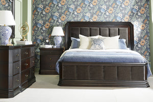 A.R.T. Furniture Revival Cal King Upholstered Bed In Charcoal Velvet - Traditional Napa Mahogany Elegance & Comfort Black, Brown Rubberwood Solids,Quarter Mahogany Veneer,Foam,Fabric,Resin 328127-1730