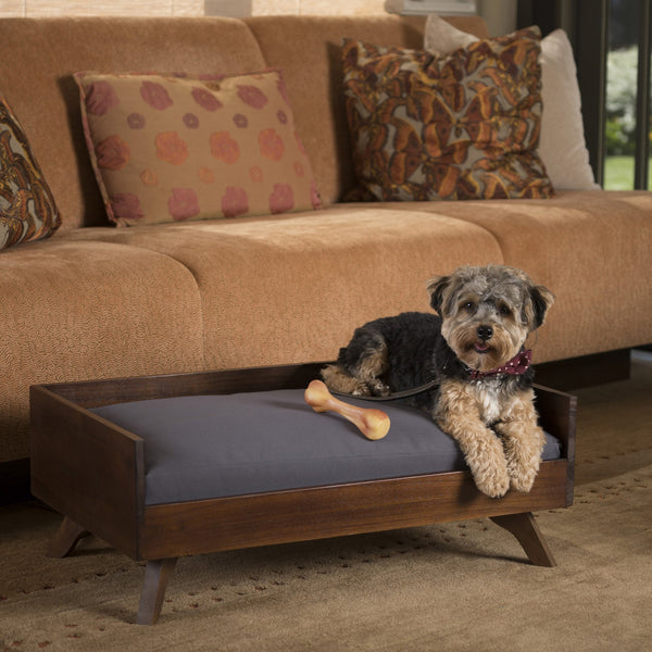 English Elm Christopher Knight Home® - SOLID Mid Century Acacia Wood Dog Bed with Water-Resistant Dark Grey Cushion, Durable Dark Oak Finish 61287.00