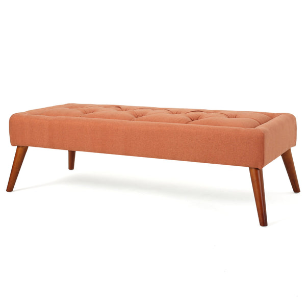 English Elm Christopher Knight Home® - Ottoman 50" Orange Button-Tufted Upholstered Bench with Storage, Birch Legs, Modern Accent Seat 59075.00ORG