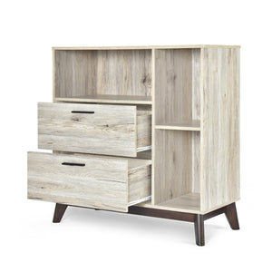 English Elm Christopher Knight Home® - CABINET mid-century modern faux wood storage console with splayed legs, drawers & cubby shelves Oak 67351.00SONOAK