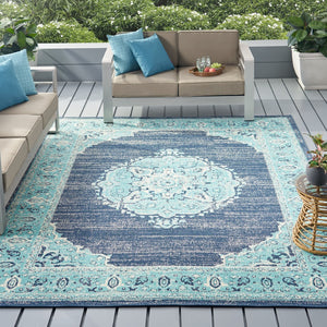 Christopher Knight Home® - Noble House - Derudder 7'10" X 10' Indoor/Outdoor Area Rug, Blue and Ivory