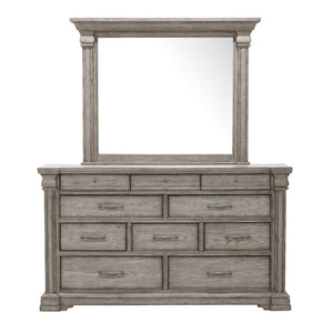 Pulaski Furniture Madison Ridge 10 Drawer Dresser and Framed Mirror in Heritage Taupe P091-BR-K7-PULASKI P091-BR-K7-PULASKI